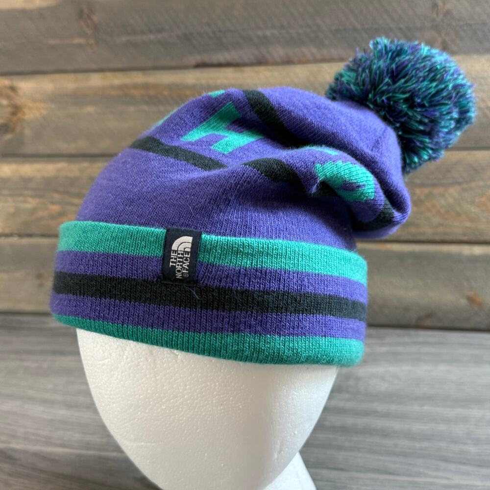 The North Face Ski Tuke V Cuffed Pom Hat Adult One Size Skiing Logo Purple